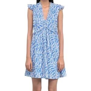 Banjanan Ellian Dress Shadow Bloom Marina Blue White Floral Print Mini Medium